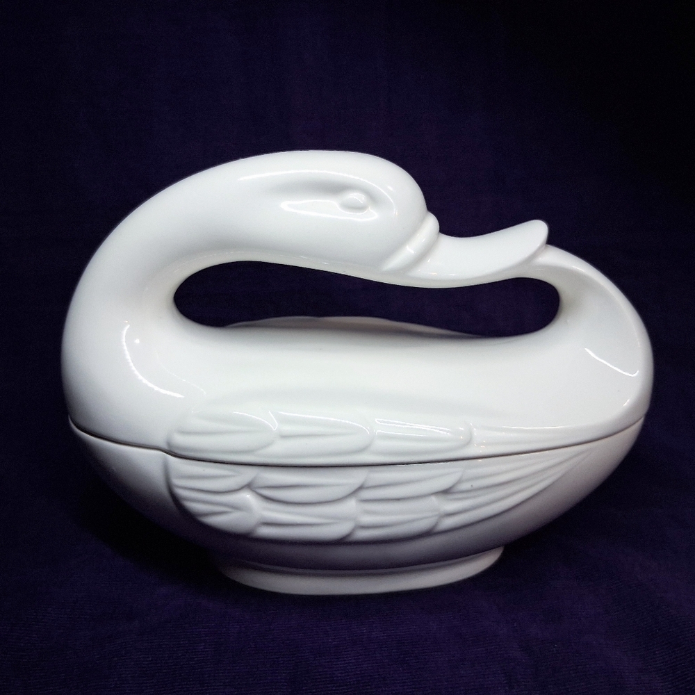 Vintage Fitz And Floyd Swan Porcelain Jewelry Trinket Holder *flaw* - Picture 4 of 16